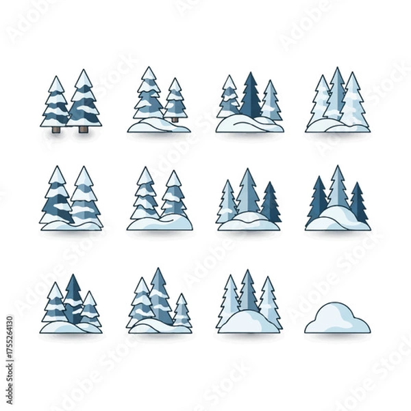 Fototapeta Snowy pine trees stand in winter landscape covered with fresh snow, creating a serene and peaceful winter scene.
