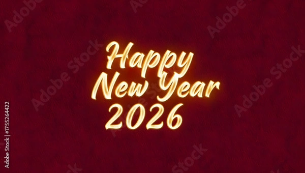 Obraz Glowing golden text Happy New Year 2026 on dark red textured background image