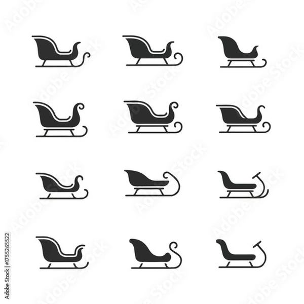 Fototapeta Collection of sleighs arranged on white background, representing winter holidays and festive season, creating a simple and clean aesthetic.