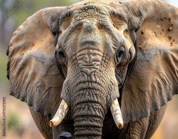Fototapeta Elephants Intense Gaze - A Close-Up Portrait of Wildlife Majesty.