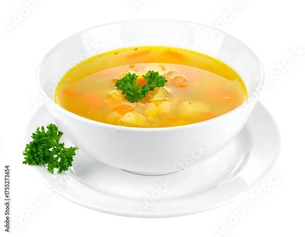 Fototapeta Comforting Chicken Noodle Soup in a White Bowl.