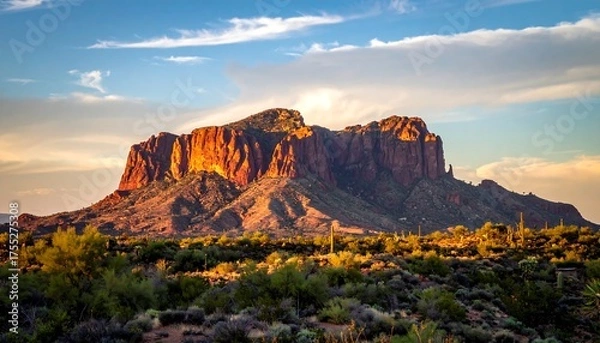 Fototapeta Superstition Mountains Golden Hour Glow - Arizonas Majestic Landscape.