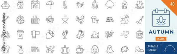 Fototapeta Autumn icon collection set. Editable stroke.
