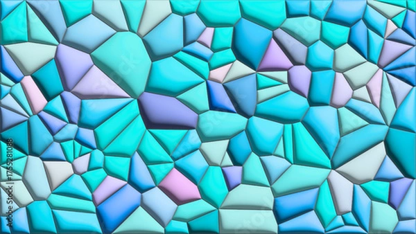 Fototapeta 青とエメラルドグリーンの多角形が織りなす抽象的なモザイク背景｜Abstract Mosaic Background of Blue and Emerald Green Polygons