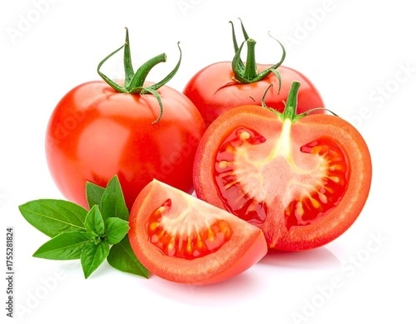 Fototapeta Fresh Tomatoes with Basil - A Vibrant Culinary Delight.