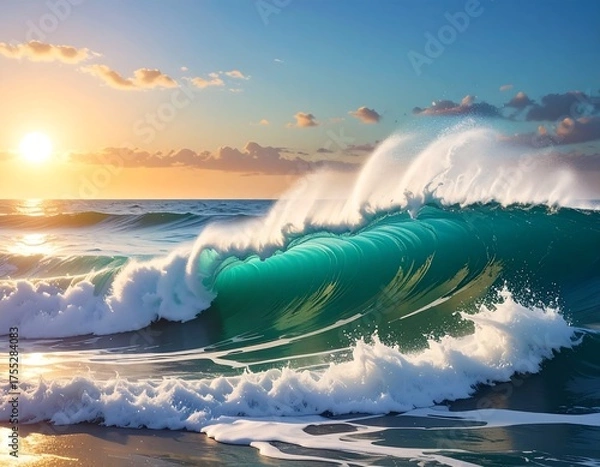 Fototapeta Ocean Wave at Sunset - A Powerful Display of Natures Beauty.