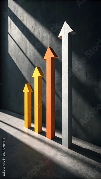 Fototapeta Colorful Rising Arrows Representing Business Growth And Financial Success Under Bright Light In Modern Room