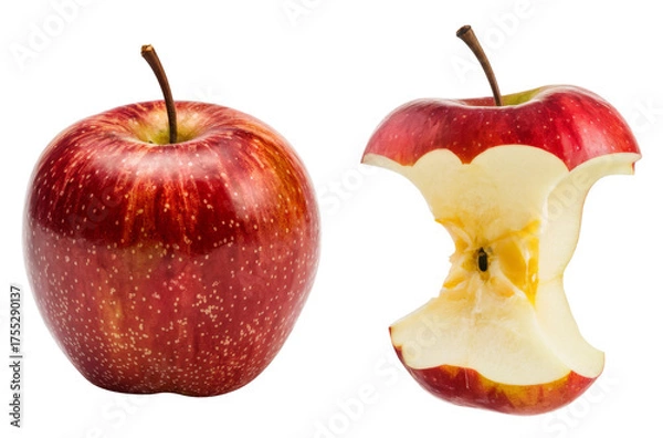 Fototapeta red apple and apple core isolated on white background.