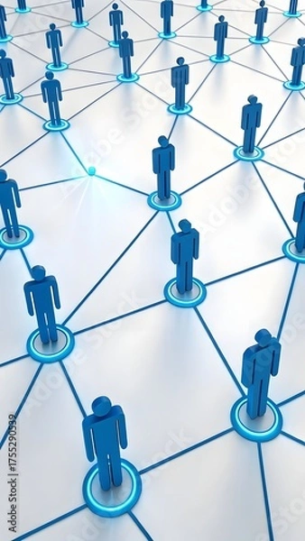 Fototapeta Blue Abstract Network Of Connected People Representing Digital Communication And Social Media Connections