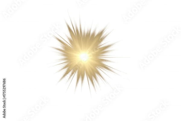 Fototapeta Bright golden explosion light with sun flare effect on transparent background, glowing starburst for overlay