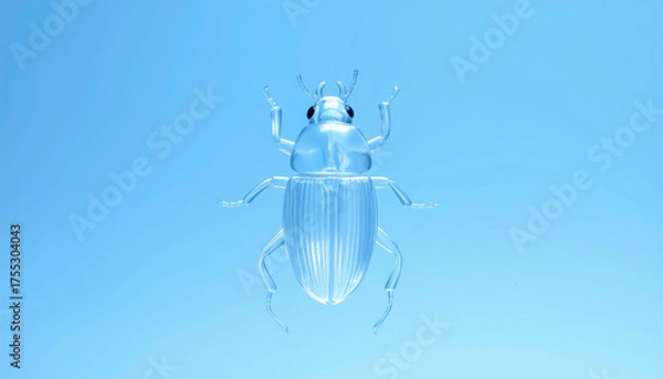 Obraz 透明なガラス・プラスチックの虫　甲虫のアップ　水色の背景