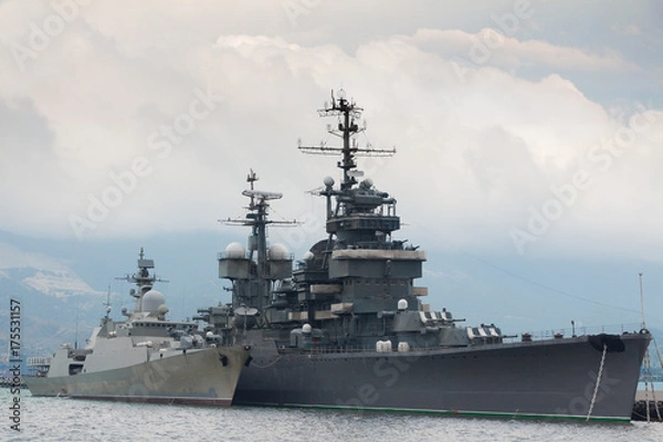 Obraz Two military ships in the harbor