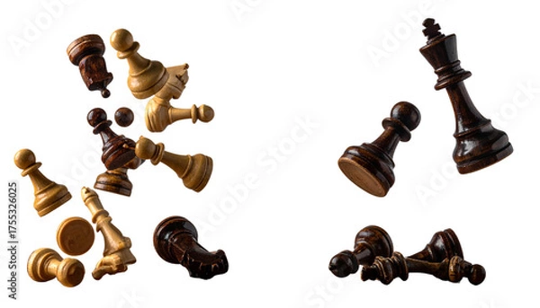 Obraz Two falling chess piece arrangements, isolated on transparent background
