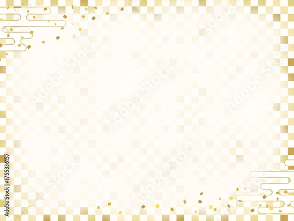 Obraz 金色の和柄の背景、市松模様のフレーム
