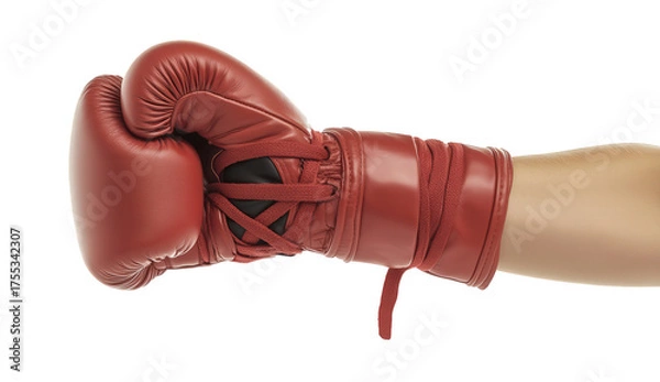 Fototapeta A red boxing glove on a hand, isolated on transparent background, showcasing the power and protection needed for combat sports and training, ideal for fitness promotions