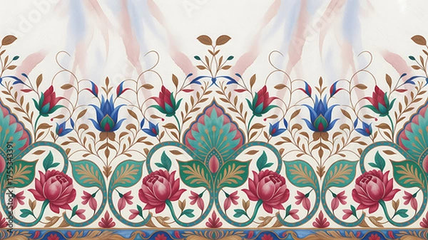 Obraz Mughal ornament frame decorated with watercolor flowers