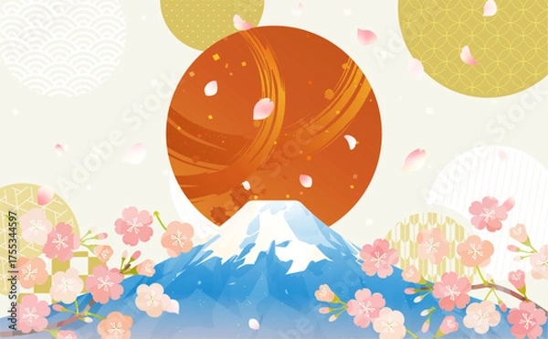 Fototapeta 初日の出の正月背景イラスト