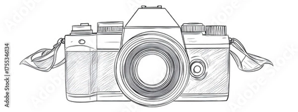 Fototapeta Vintage camera isolated on transparent background, rendered in a detailed line art style, evoking nostalgia and a passion for photography and classic design