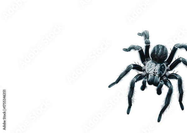 Fototapeta A tarantula isolated on transparent background, showcasing its hairy body and multiple legs in a detailed and slightly intimidating closeup view