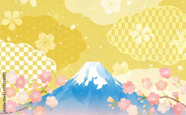 Fototapeta 桜と金色の正月背景イラスト