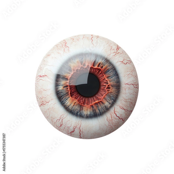 Fototapeta A realistic human eyeball isolated on transparent background, showcasing intricate details of the iris, pupil, and blood vessels, creating a captivating and slightly unsettling image