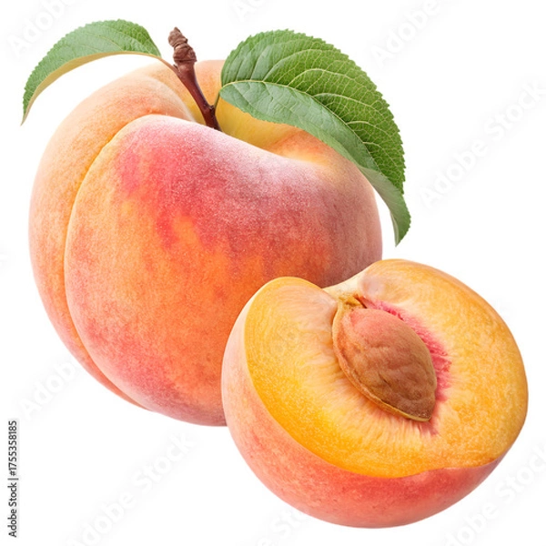 Obraz Fresh Summer Peach Fruit on Transparent Background for Advertising and Packaging