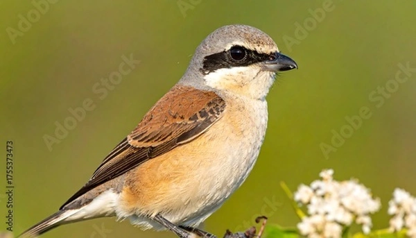 Fototapeta A perched bird with patterned feathers and a black eye mask