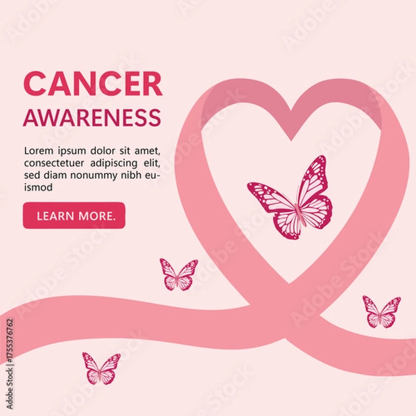 Obraz Pink october health awareness campaign website hero pink ribbon banner for international cancer awareness day heart with ribbon element template