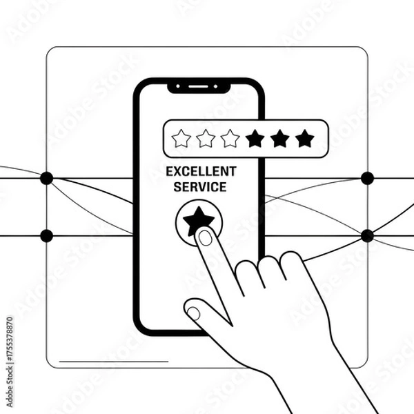 Fototapeta “User Tapping Excellent Service Rating on Smartphone Screen – Customer Experience and Feedback App Concept”