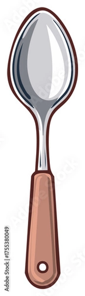 Fototapeta Isolated stylized metal spoon with wooden handle for food or drink serving