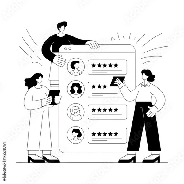 Fototapeta “Business Team Analyzing Customer Feedback and Review Data – Quality Improvement and Marketing Insight Concept”