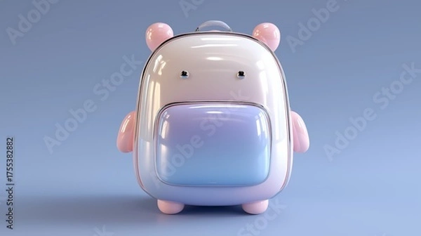 Fototapeta Cute pastel 3D backpack, kawaii animal bag with soft pink and blue tones on minimal background
