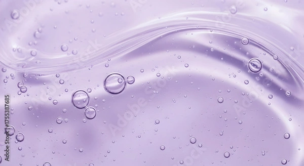 Fototapeta Abstract Lilac Gel Texture Background with Viscous Wave and Bubbles. Retinol illustration