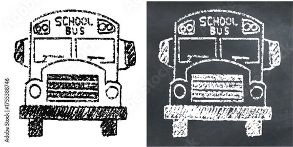 Fototapeta Chalk hand-drawn school bus vector. Ideal for education, transportation, and child safety themes. This graphic symbolizes getting to school with a classic, sketchy aesthetic.