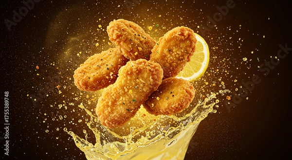 Fototapeta Lemon Fried Chicken Nuggets Splash