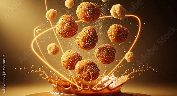 Fototapeta Honey Sesame Chicken Bites Splash