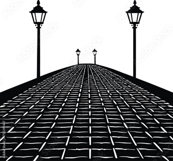 Fototapeta Majestic cobblestone king s road lined with golden elements