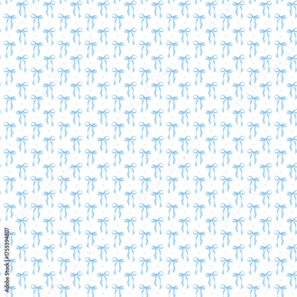 Obraz Seamless pattern of delicate blue bows on a white background, creating a soft and elegant decorative design.