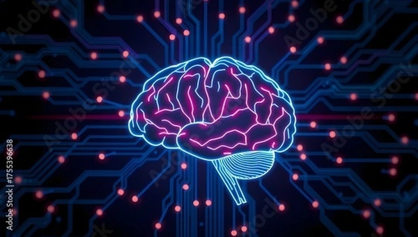 Obraz Blue illuminated brain showing digital neural data processing visualization