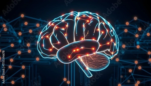 Obraz Bright red glowing brain on dark background representing intelligence concept