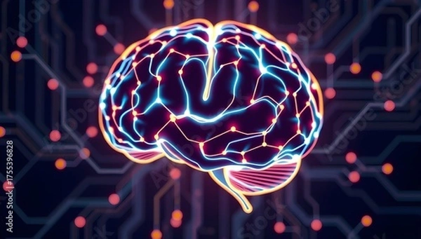 Obraz Glowing red brain visualizing digital neural network connections concept