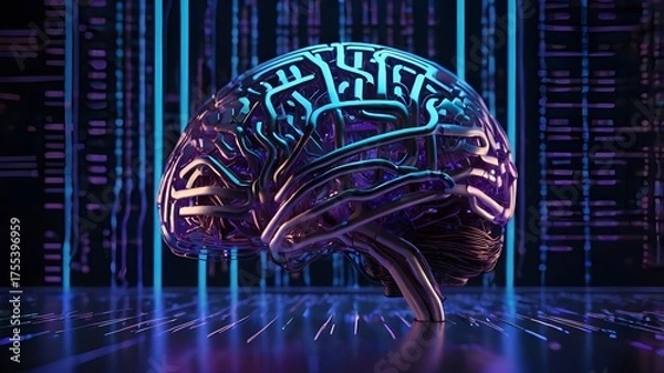 Obraz Advanced artificial brain technology with glowing digital circuit lines