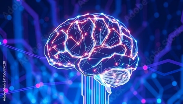 Obraz Artificial intelligence brain visualization with luminous electric pathways