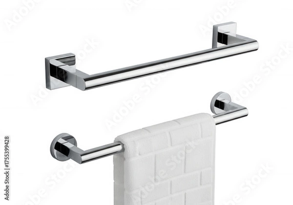 Obraz Chrome towel bars with white towel isolated on a transparent background