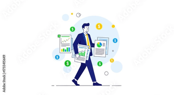 Fototapeta Financial Analysis And Document Management Presentation With Modern Business Illustrations