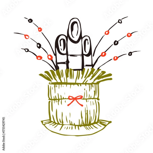 Obraz 門松　正月　筆 線画 イラスト