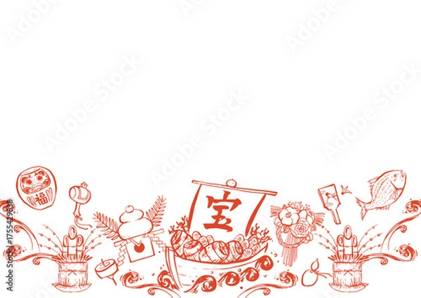 Obraz 正月　背景 フレーム　筆 線画 イラスト