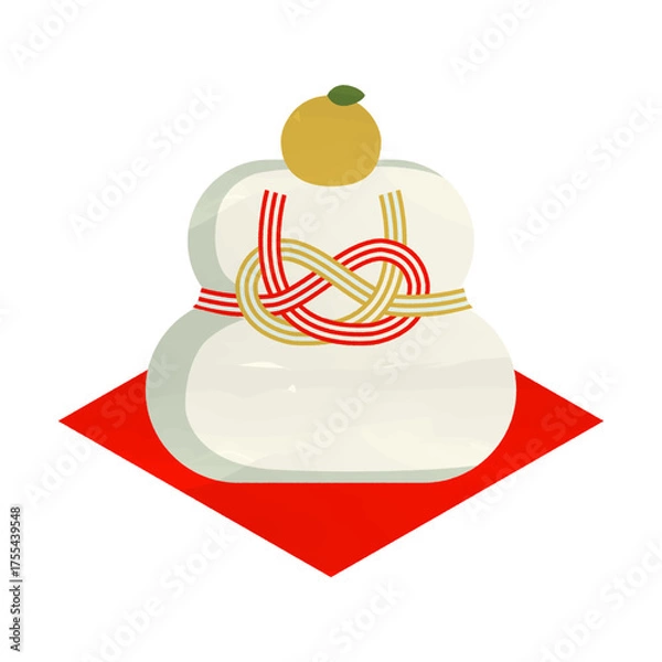 Fototapeta 正月飾り　水引がついたシンプルな鏡餅のイラスト