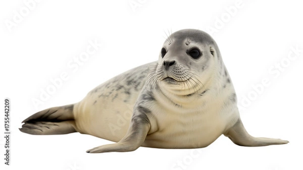 Fototapeta Harbor seal pup studio portrait isolated on transparent background
