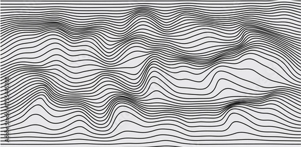 Fototapeta Abstract Wavy Line Background, Black and White Optical Flow Pattern.